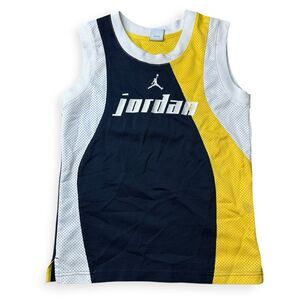 VINTAGE JORDAN Youth Navy Yellow White Sleeveless Mesh Tank Top Size Small (S /